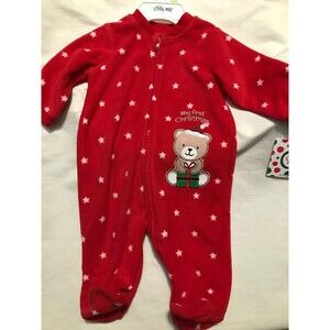Little Me Baby Fleece Footed Pajamas Sleeper My First Christmas Red 3 Months New